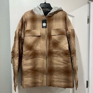 No Boundaries Brown Plaid Shirt Jacket with Hood